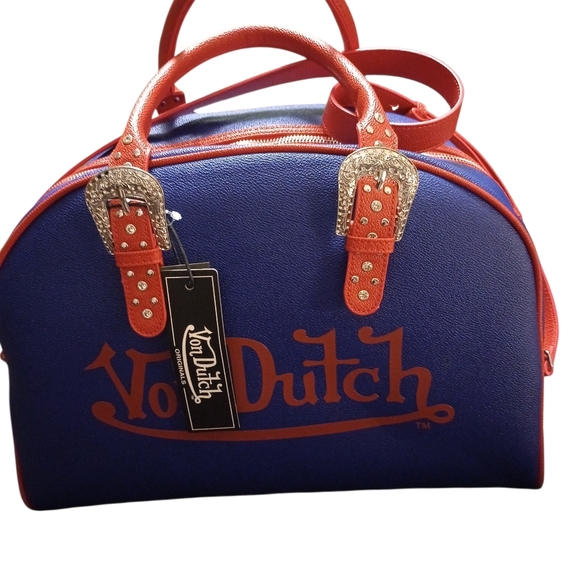 Von Dutch Original Red and Blue Rhinestones DuffleBag, NWT Hard To Find! - Picture 3 of 12